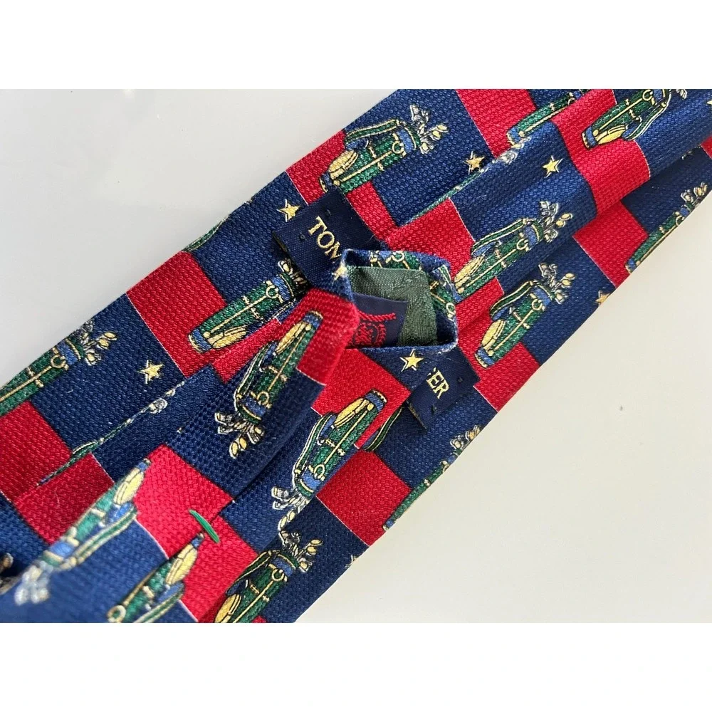 Vtg 90s Tommy Hilfiger Silk Tie Navy Red Striped Golf Bag Club Crest Ivy Preppy